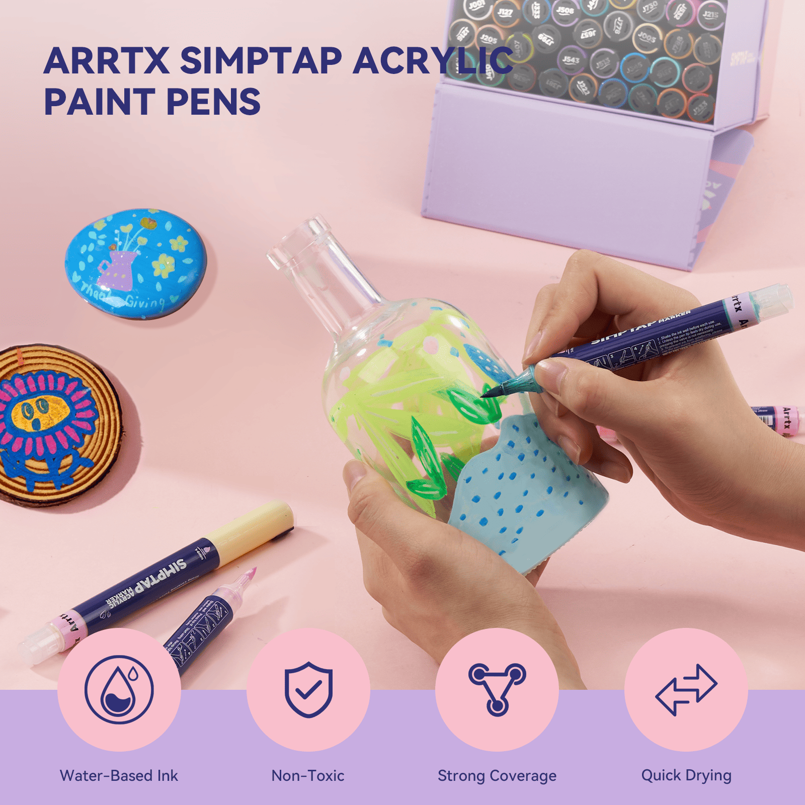 Arrtx Simptap Acrylic Markers 36 Colors Top Valve Action Paint Markers