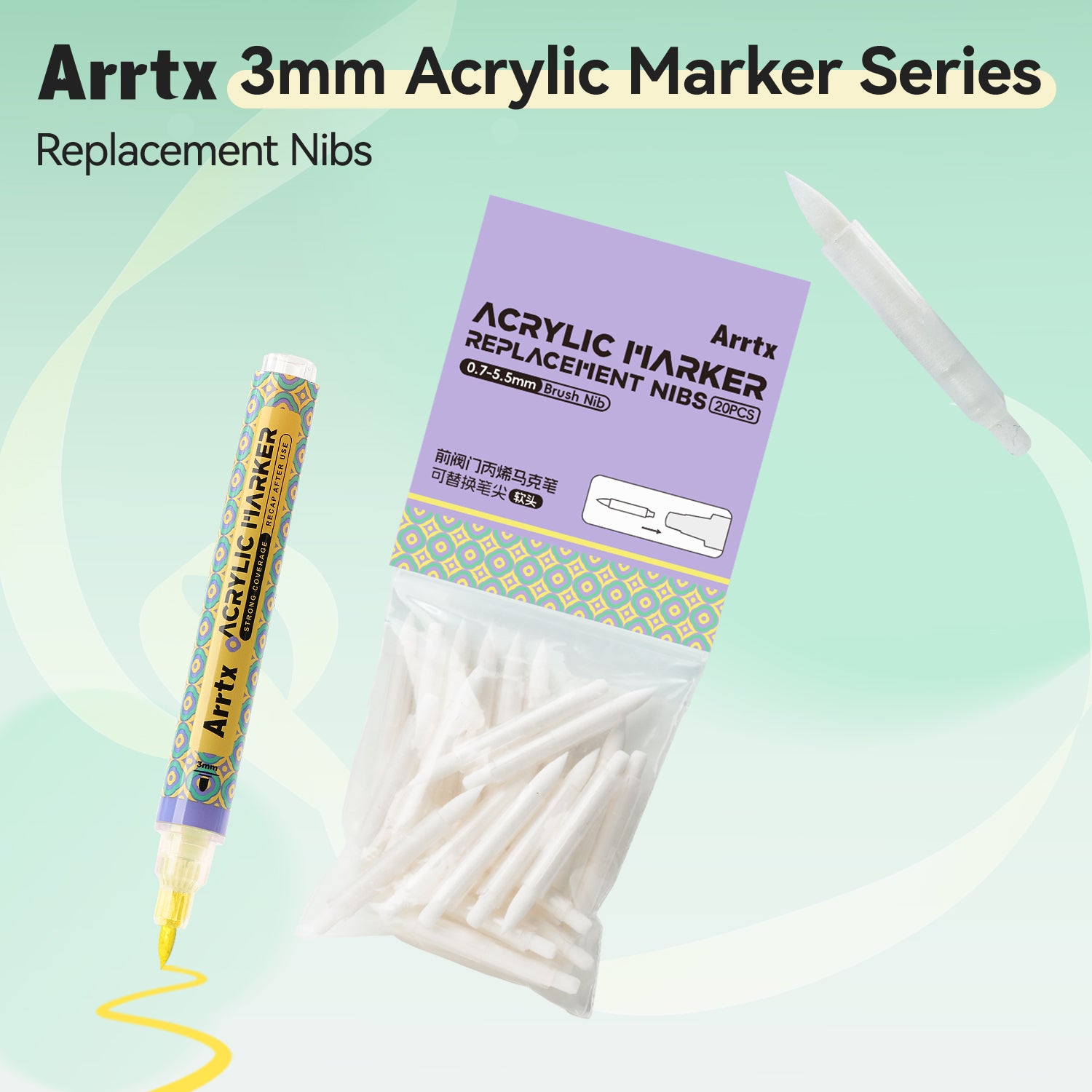 Arrtx Replacement Brush Tips Of 3mm Tip Valve Acrylic Marker Series