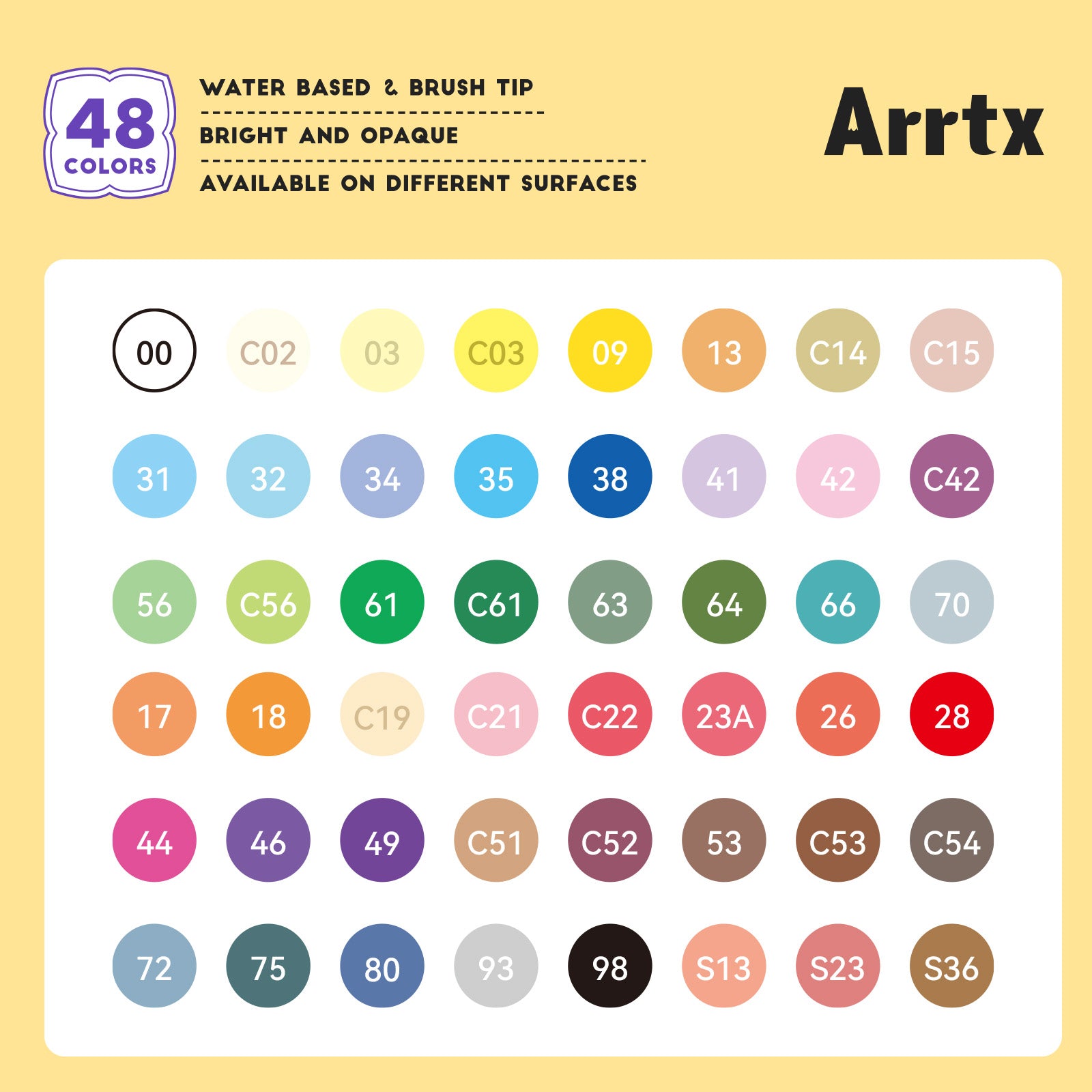 Arrtx 48 E Colors Acrylic Marker Paint Pens Brush Tip Series