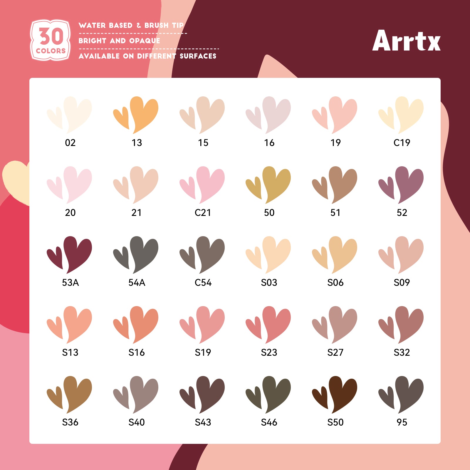 Arrtx 30C Colors Acrylic Markers Skin Tone Paint Pens Brush Tip