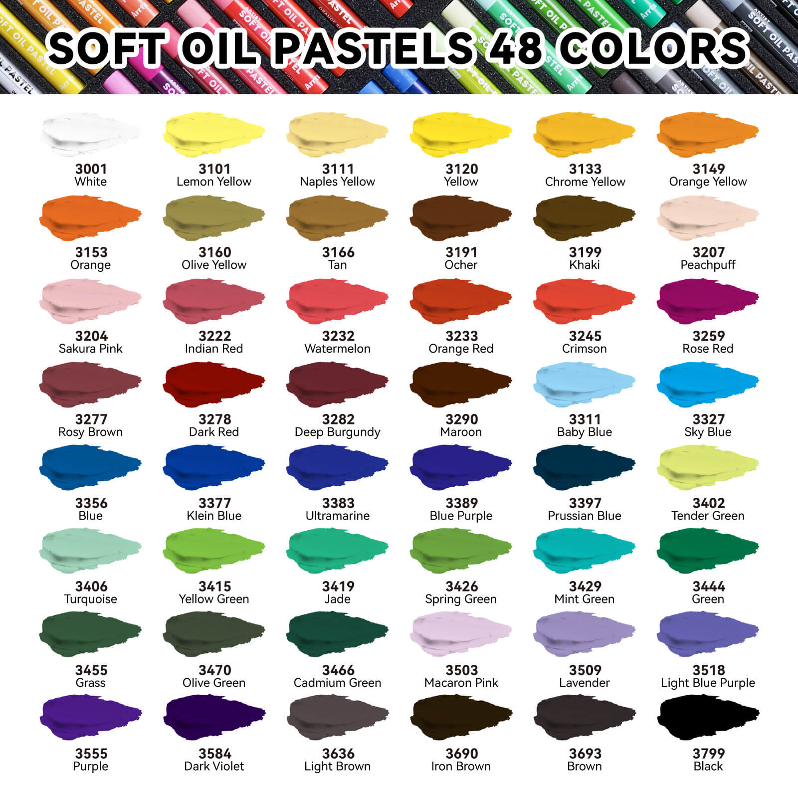 Arrtx 48 Colors Oil Pastels Smooth Drawing Pastel Set