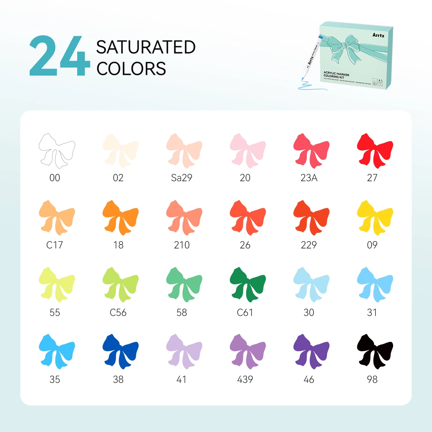ARRTX 24 Colors Acrylic Marker Coloring Kit for Beginners
