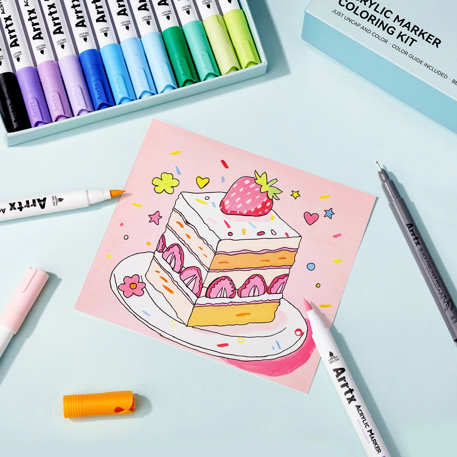 ARRTX 24 Colors Acrylic Marker Coloring Kit for Beginners