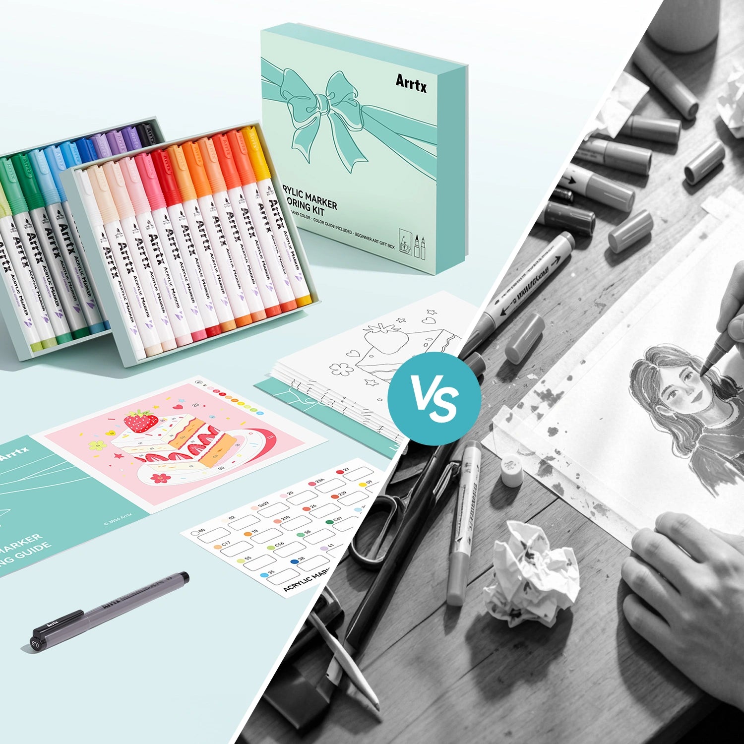 ARRTX 24 Colors Acrylic Marker Coloring Kit for Beginners