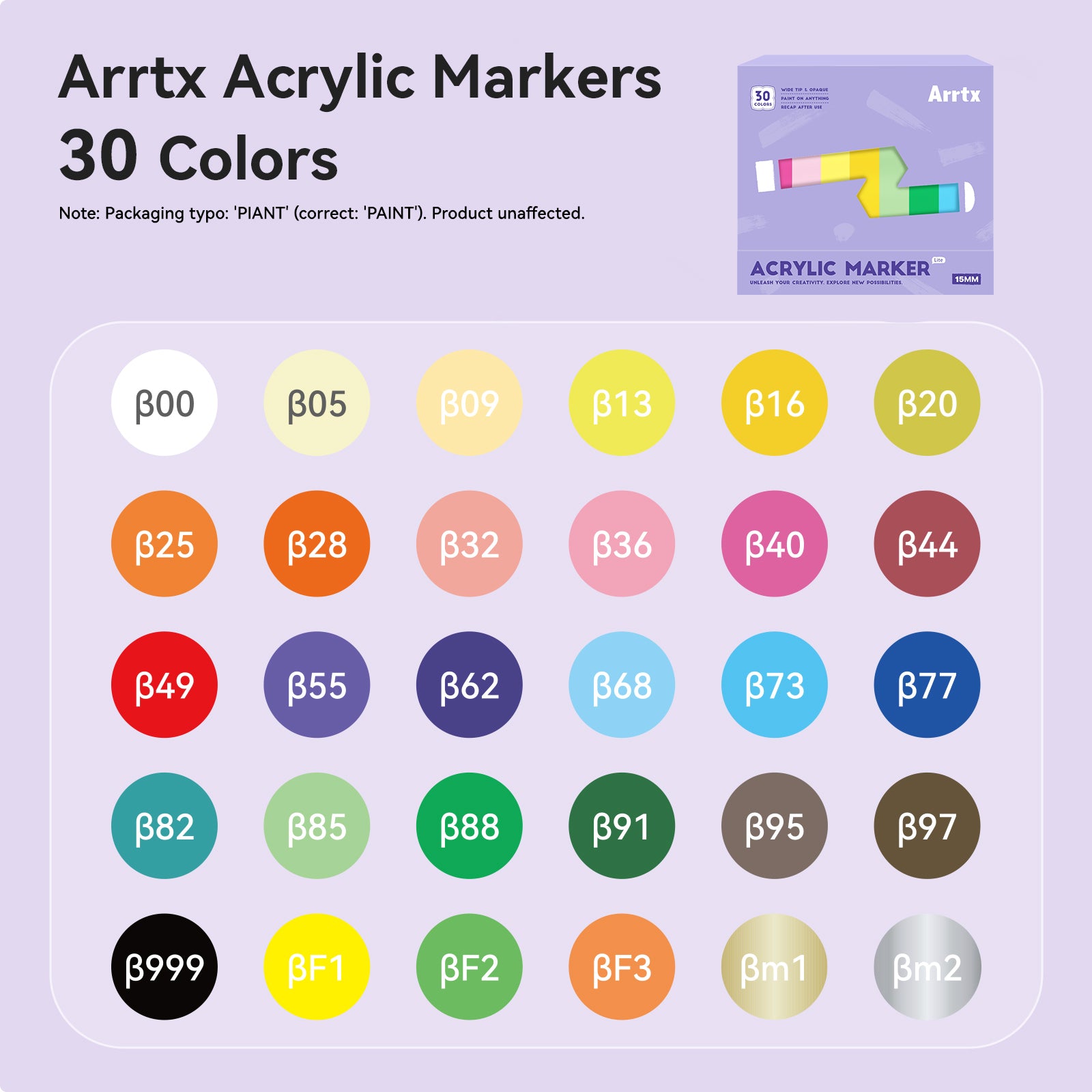 Arrtx 30 Colors Acrylic Markers Jumbo 15mm Tip Paint Markers