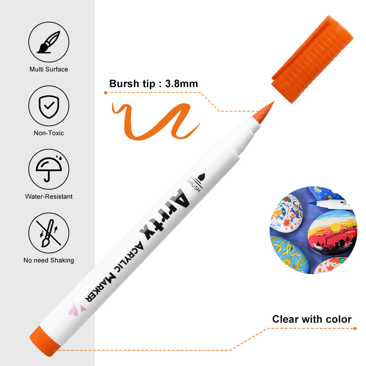 Arrtx 30A Colors Acrylic Markers Paint Pens Brush Tip